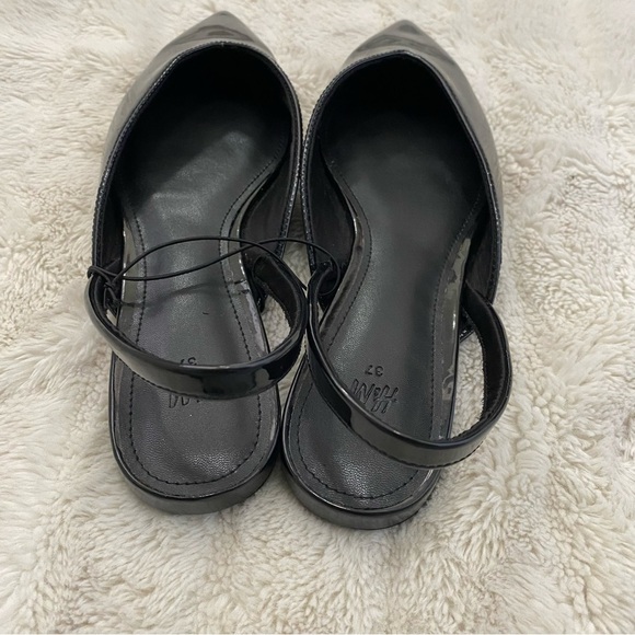 H&M Patent Faux Leather Black Pointed Toe Slingback Flats Sleek Design Size 6 - Picture 7 of 12
